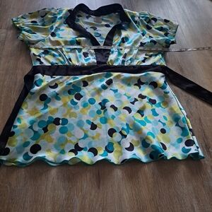 Wrapper Multicolored Green Blue Black Blouse Ties Vintage Women's size X-Large